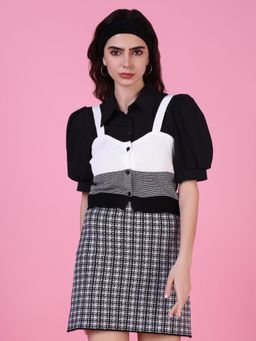 SHOWOFF - Women Black Colorblock Shirt Style Top