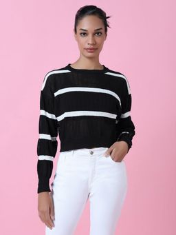 SHOWOFF - Women Black Striped Crochet Crop Top