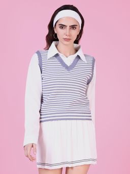 SHOWOFF - Women Grey Striped Shirt Style Top