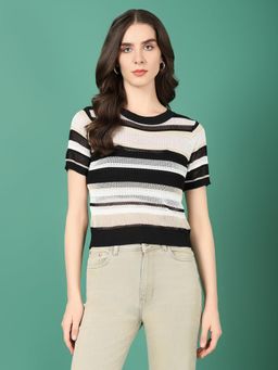 SHOWOFFFF - Women Black Striped Crochet Top