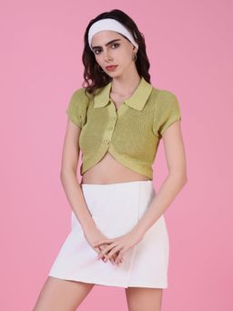 SHOWOFFFF - Women Green Solid Crop Top