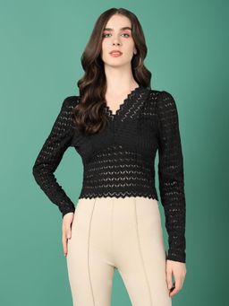 SHOWOFFFF - Women Black Solid Crop Top