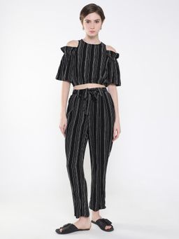 SHOWOFF - Women Striped Black Co-Ord (Set of 2)