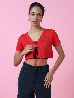 SHOWOFFFF - Women Red Solid Shrug