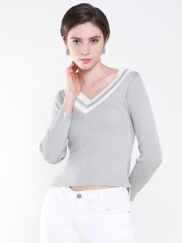 SHOWOFFFF - Women Solid Grey Fitted Crop Top