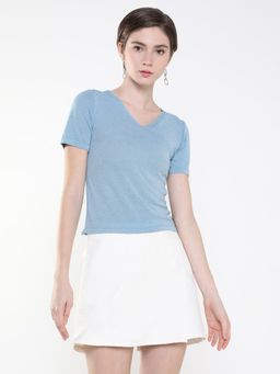 SHOWOFF - Women Shimmer Blue Fitted Top