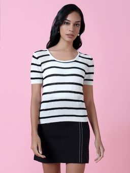 SHOWOFFFF - Women White Striped Top