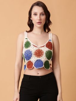 SHOWOFFFF - Women Multi-Color Self Design Crochet Crop Top