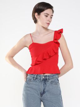 SHOWOFFFF - Women Solid Red Fitted Crop Top