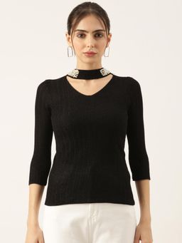 SHOWOFFFF - Women Black Solid Top