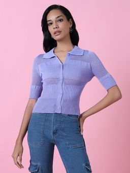 SHOWOFF - Women Lavender Solid Shirt Style Top