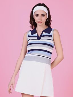 SHOWOFF - Women Navy Blue Striped Top