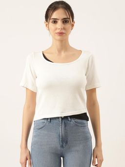 SHOWOFF - Women Solid White Fitted Round Neck Top