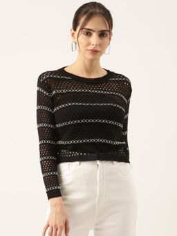 SHOWOFFFF - Women Black Striped Crochet Top