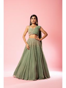 Quench A Thirst - Green Drape Lehenga with Blouse