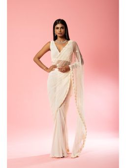 Quench A Thirst - Ivory Embroidered Pre-Stitched Saree with Stitched Blouse