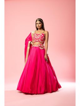 Quench A Thirst - Pink Embroidered Lehenga with Blouse and Dupatta
