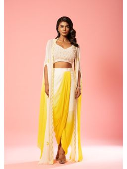 Quench A Thirst - Ivory Ombre Dhoti Skirt with Blouse and Jacket