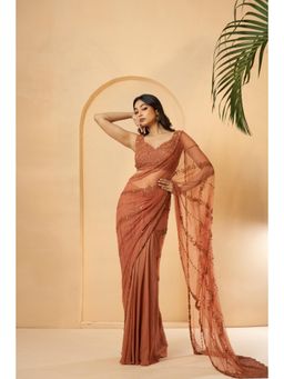 Quench A Thirst - Pink Embroidered Pre-Stitched Drape Saree with Stitched Blouse
