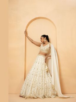 Quench A Thirst - Ivory Mirror Work Lehenga with Blouse and Dupatta