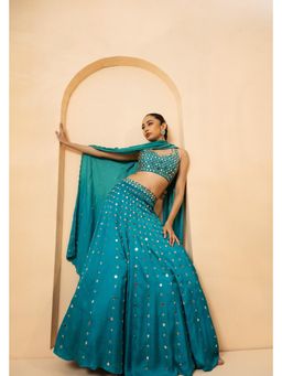 Quench A Thirst - Turquoise Mirror Lehenga with Blouse and Dupatta
