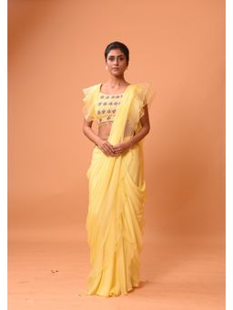 Quench A Thirst - Yellow Ruffle Saree with Stitched Blouse