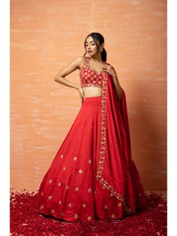 Quench A Thirst - Red Embroidered Lehenga with Blouse and Dupatta