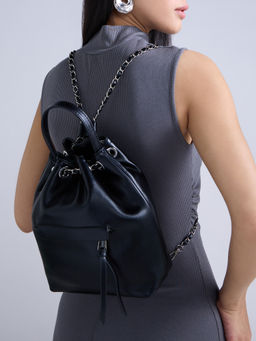 IYKYK by Nykaa Fashion - Black Solid Braided Chain Link Strap Backpack for Women