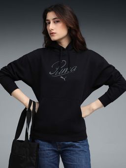 Puma - Black Essentials Script Women Comfort Fleece Hoodie
