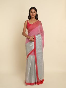 Suta - Silver Colorblock Cotton Blend Saree