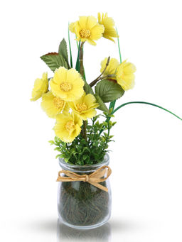HomeTown - Aura Polyester Glass Floral Arrangements in Yellow Colour By Living Essence