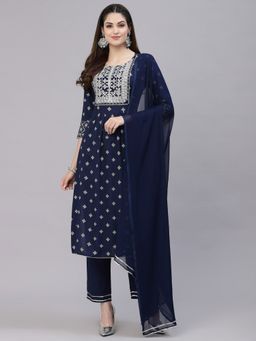 Stylum - Womens Printed and Embroidered Rayon Straight Kurta Pant Dupatta (Set of 3)