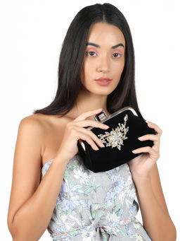 Odette - Black Embellished Clutch