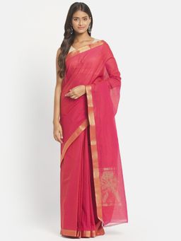 Fabindia - Pink Cotton Woven Saree without Blouse