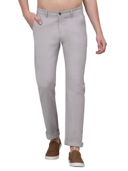 Cantabil - Men Light Grey Solid Stretchable Casual Trouser