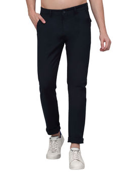 Cantabil - Men Navy Blue Solid Stretchable Casual Trouser