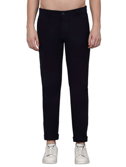 Cantabil - Men Navy Blue Solid Stretchable Casual Trouser