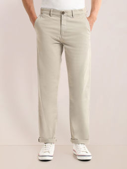 U.S. POLO ASSN. - Solid Beige Cotton Straight Fit Casual Trouser
