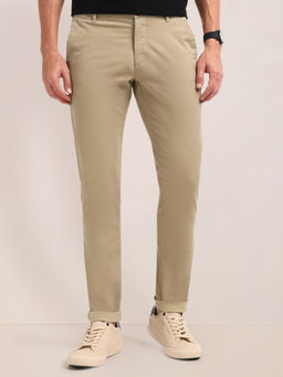 U.S. POLO ASSN. - Solid Khaki Cotton Slim Fit Casual Trouser