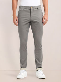 U.S. POLO ASSN. - Solid Grey Cotton Slim Fit Casual Trouser