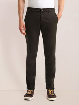 U.S. POLO ASSN. - Solid Brown Cotton Slim Fit Casual Trouser