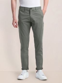 U.S. POLO ASSN. - Solid Grey Cotton Slim Fit Casual Trouser