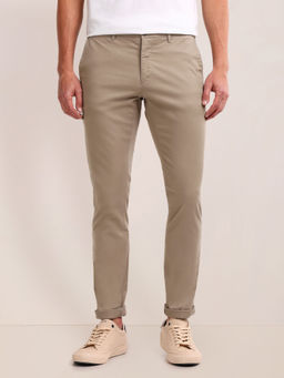 U.S. POLO ASSN. - Solid Beige Cotton Slim Fit Casual Trouser