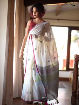 Suta - White Woven Design Pure Cotton Saree without Blouse