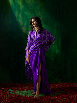 PINK CITY BY SARIKA - Bandhni Kaftan with Drape Skirt (Set of 2)