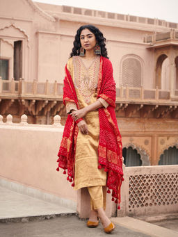 PINK CITY BY SARIKA - Tissue Kurta with Pant and Bandhni Dupatta (Set of 3)