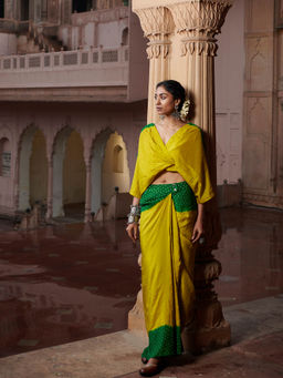 PINK CITY BY SARIKA - Ombre Kaftan Top and Drape Skirt (Set of 2)