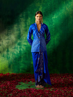 PINK CITY BY SARIKA - Tie and Dye Blazer with Drape Skirt (Set of 2)