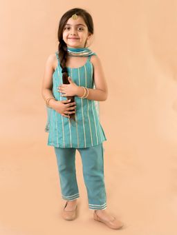 Fairies Forever - Lines Of Pure Bond Kurta With Blue Pants Dupatta (Set of 3)