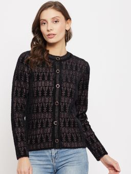 Madame - Self Design Black Cardigan